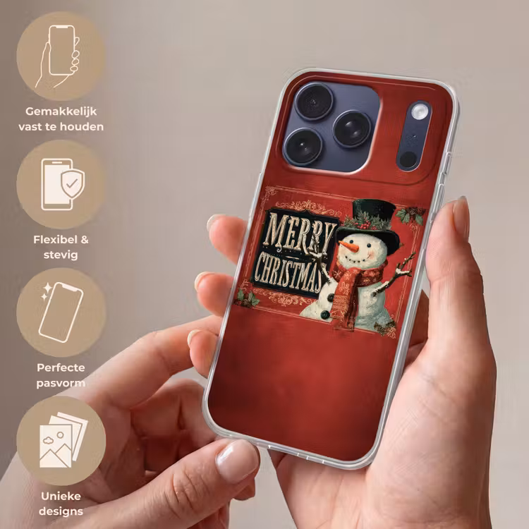 Telefoonhoesje Softcase - Klassiek - Kerstgroet - Sneeuwpop - Rood — 4