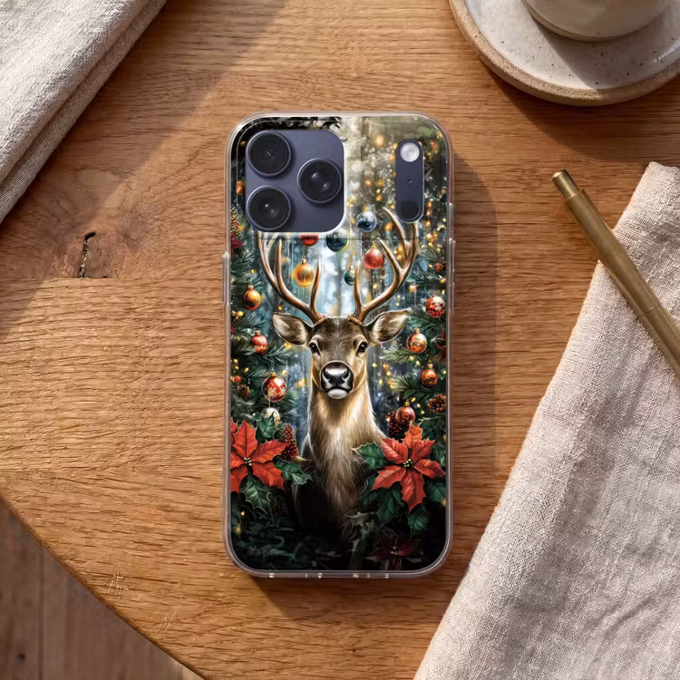 Telefoonhoesje Softcase - Hert Kerstbomen Kerstballen — 2