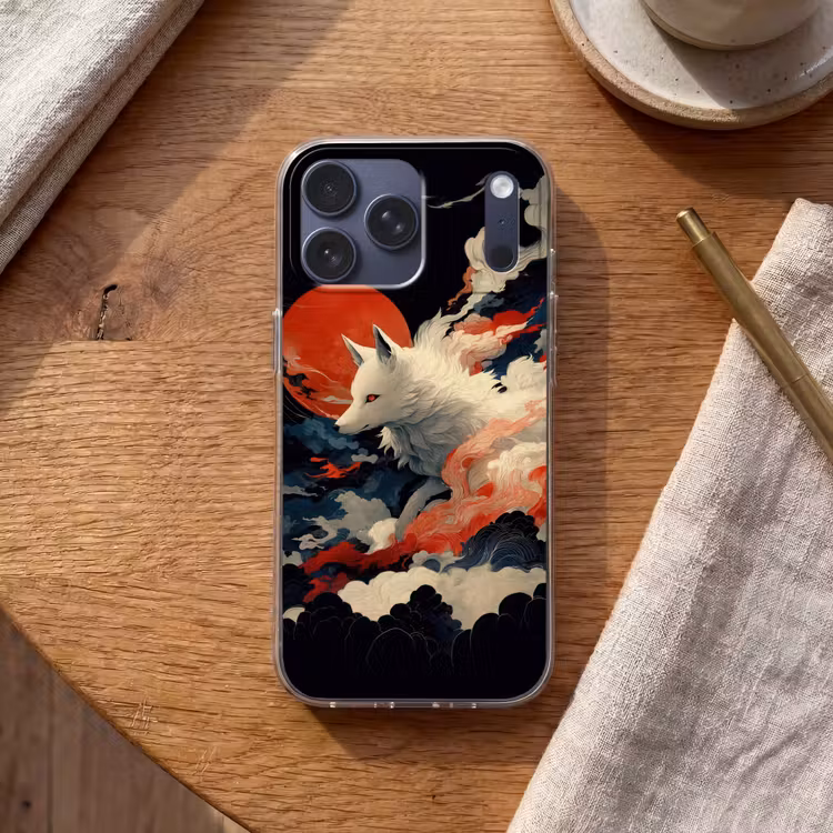 Telefoonhoesje Softcase - Witte vos - wolken - maan — 2