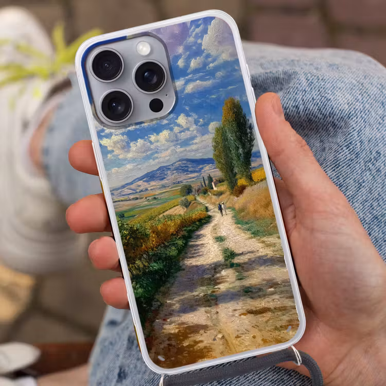 Telefoonhoesje met koord - Mensen - Wandelen - Zandpad - Velden — 2