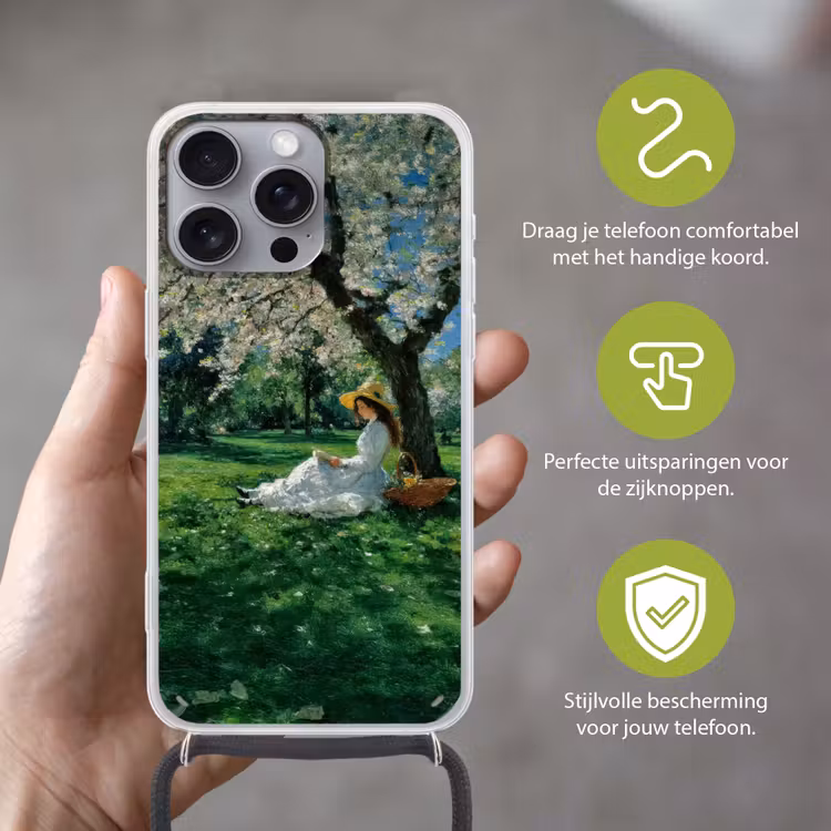 Telefoonhoesje met koord - Vrouw - Boom - Boek - Mandje — 4
