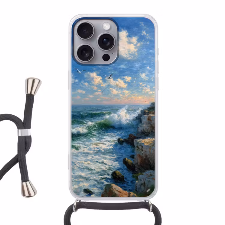 Telefoonhoesje met koord - Zee - Golven - Rotsen - Meeuwen — 1