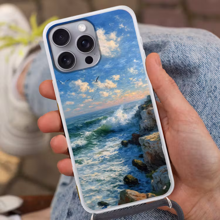Telefoonhoesje met koord - Zee - Golven - Rotsen - Meeuwen — 2