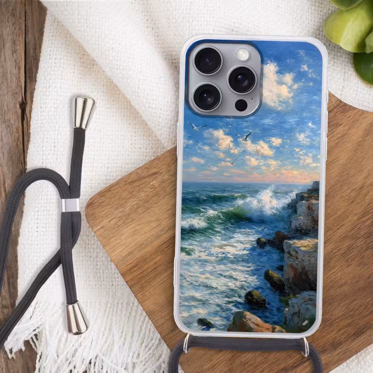 Telefoonhoesje met koord - Zee - Golven - Rotsen - Meeuwen — 3