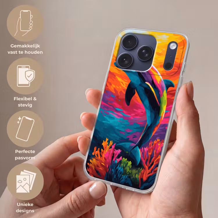 Telefoonhoesje Softcase - Dolfijn - Kleurrijk - Oceaan - Koraal — 4