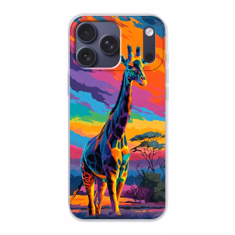 Telefoonhoesje Softcase - Giraffe - Savanna - Lucht - Gekleurd — 1