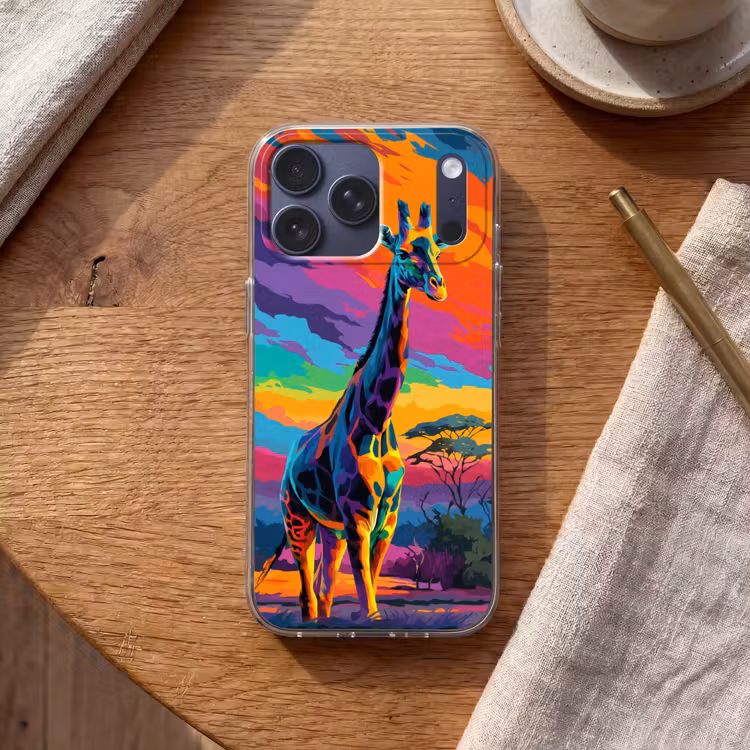 Telefoonhoesje Softcase - Giraffe - Savanna - Lucht - Gekleurd — 2