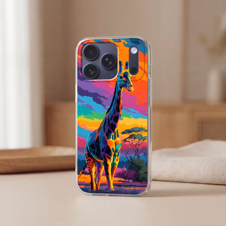 Telefoonhoesje Softcase - Giraffe - Savanna - Lucht - Gekleurd — 3