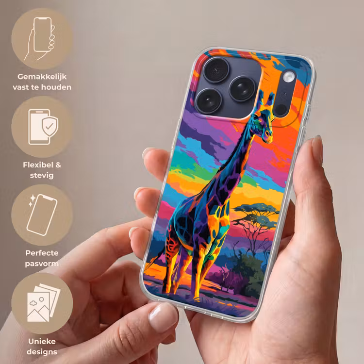 Telefoonhoesje Softcase - Giraffe - Savanna - Lucht - Gekleurd — 4