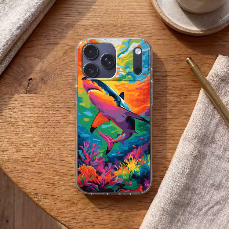 Telefoonhoesje Softcase - Haai - Koraalrif - Abstract - Kleurrijk — 2