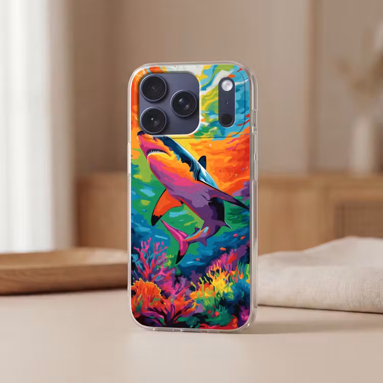 Telefoonhoesje Softcase - Haai - Koraalrif - Abstract - Kleurrijk — 3