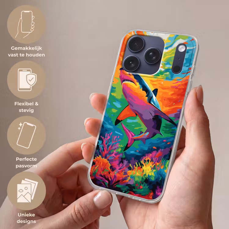 Telefoonhoesje Softcase - Haai - Koraalrif - Abstract - Kleurrijk — 4