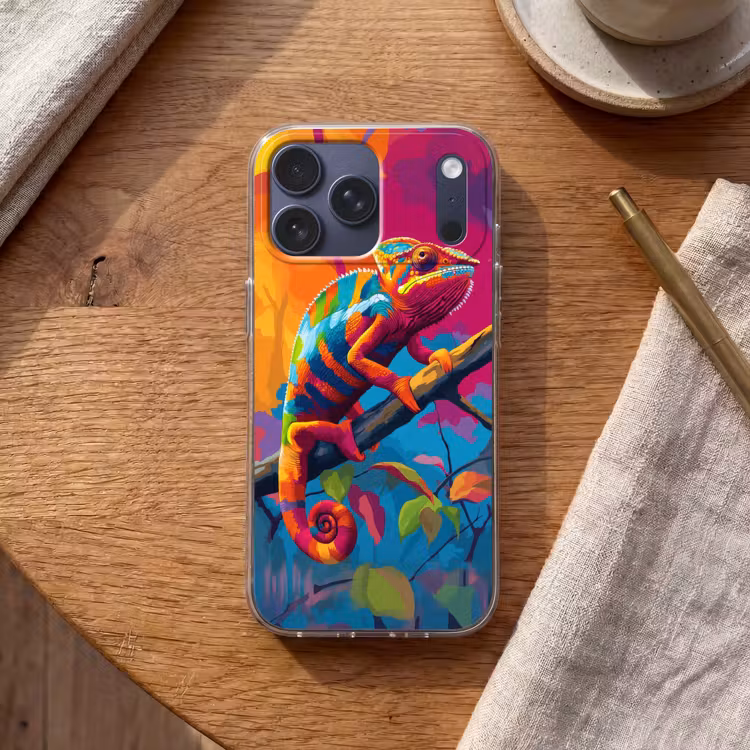 Telefoonhoesje Softcase - Kameleon - Tak - Gestreept - Bladeren — 2
