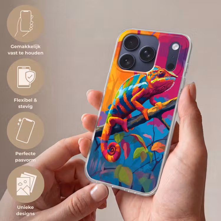 Telefoonhoesje Softcase - Kameleon - Tak - Gestreept - Bladeren — 4