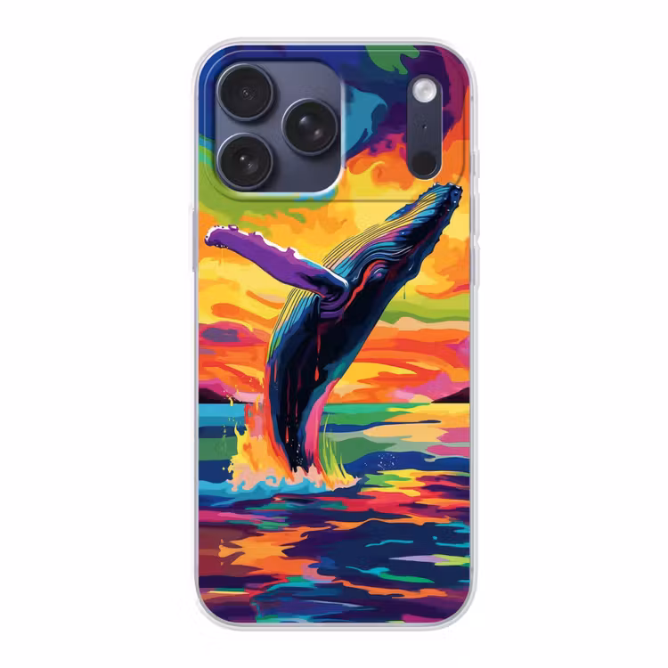 Telefoonhoesje Softcase - Zonsondergang - Walvis - Geschilderd - Kleurrijk — 1