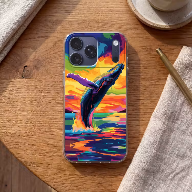 Telefoonhoesje Softcase - Zonsondergang - Walvis - Geschilderd - Kleurrijk — 2