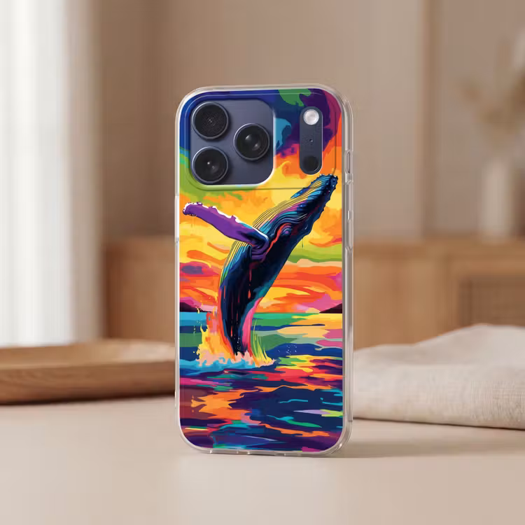 Telefoonhoesje Softcase - Zonsondergang - Walvis - Geschilderd - Kleurrijk — 3