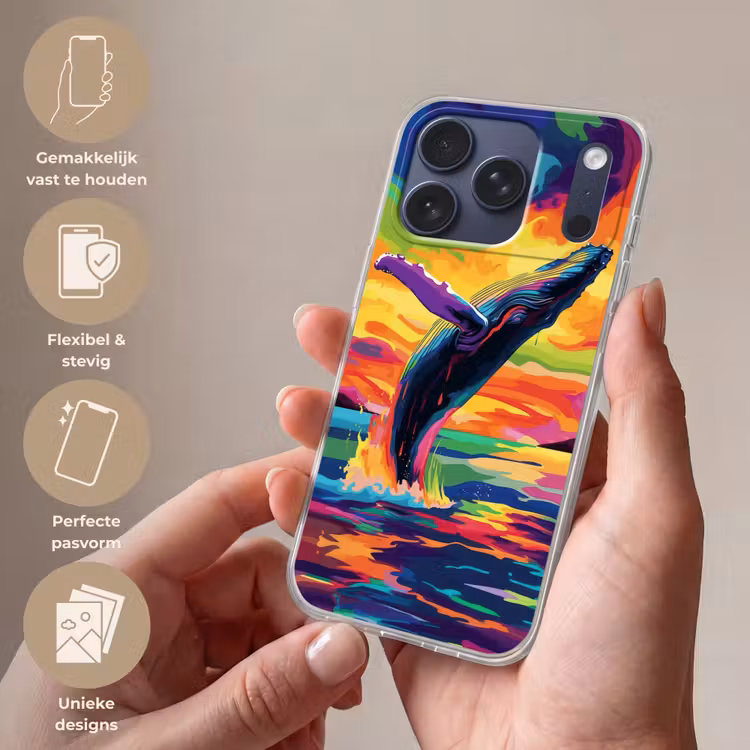 Telefoonhoesje Softcase - Zonsondergang - Walvis - Geschilderd - Kleurrijk — 4