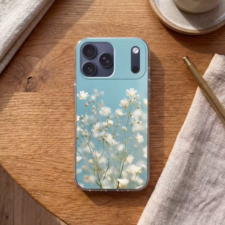 Telefoonhoesje Softcase - Stängel – Blumen – Luft – Weiß — 2