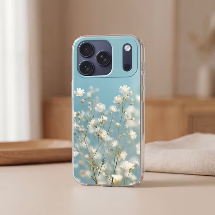 Telefoonhoesje Softcase - Stängel – Blumen – Luft – Weiß — 3