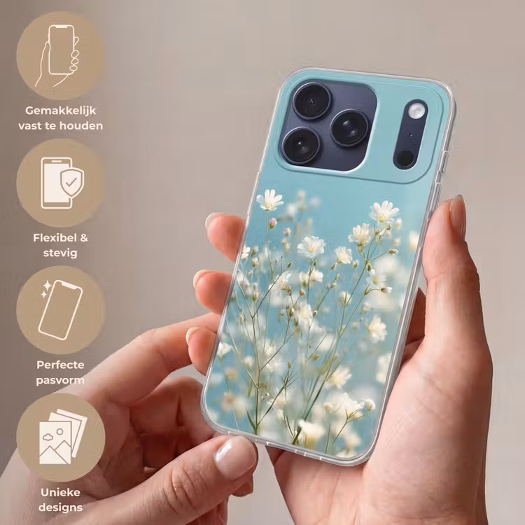 Telefoonhoesje Softcase - Stängel – Blumen – Luft – Weiß — 4