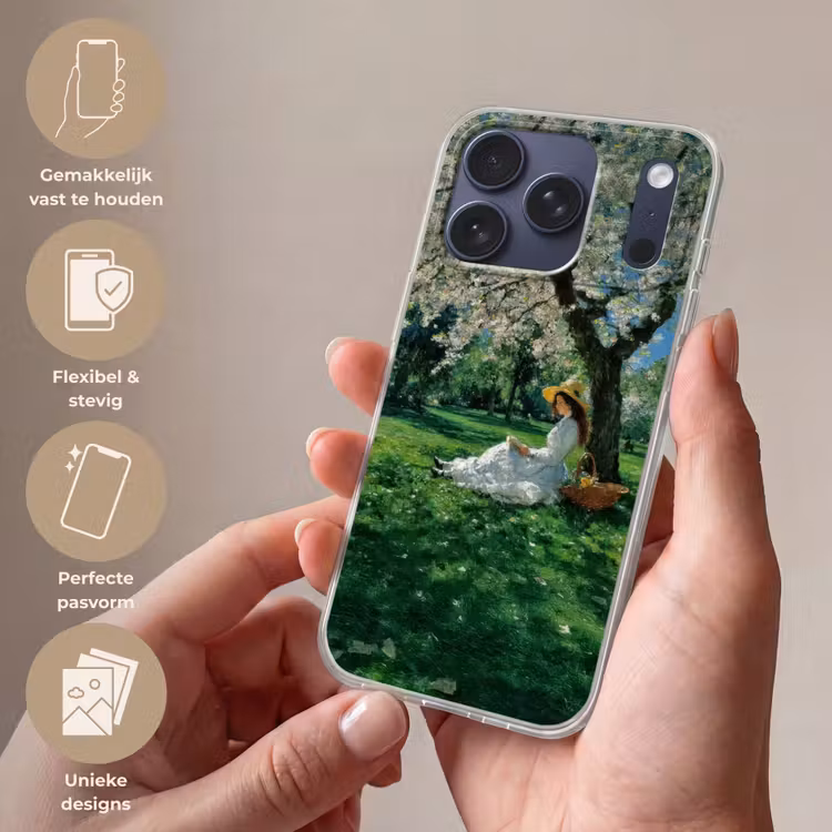 Telefoonhoesje Softcase - Vrouw - Boom - Boek - Mandje — 4
