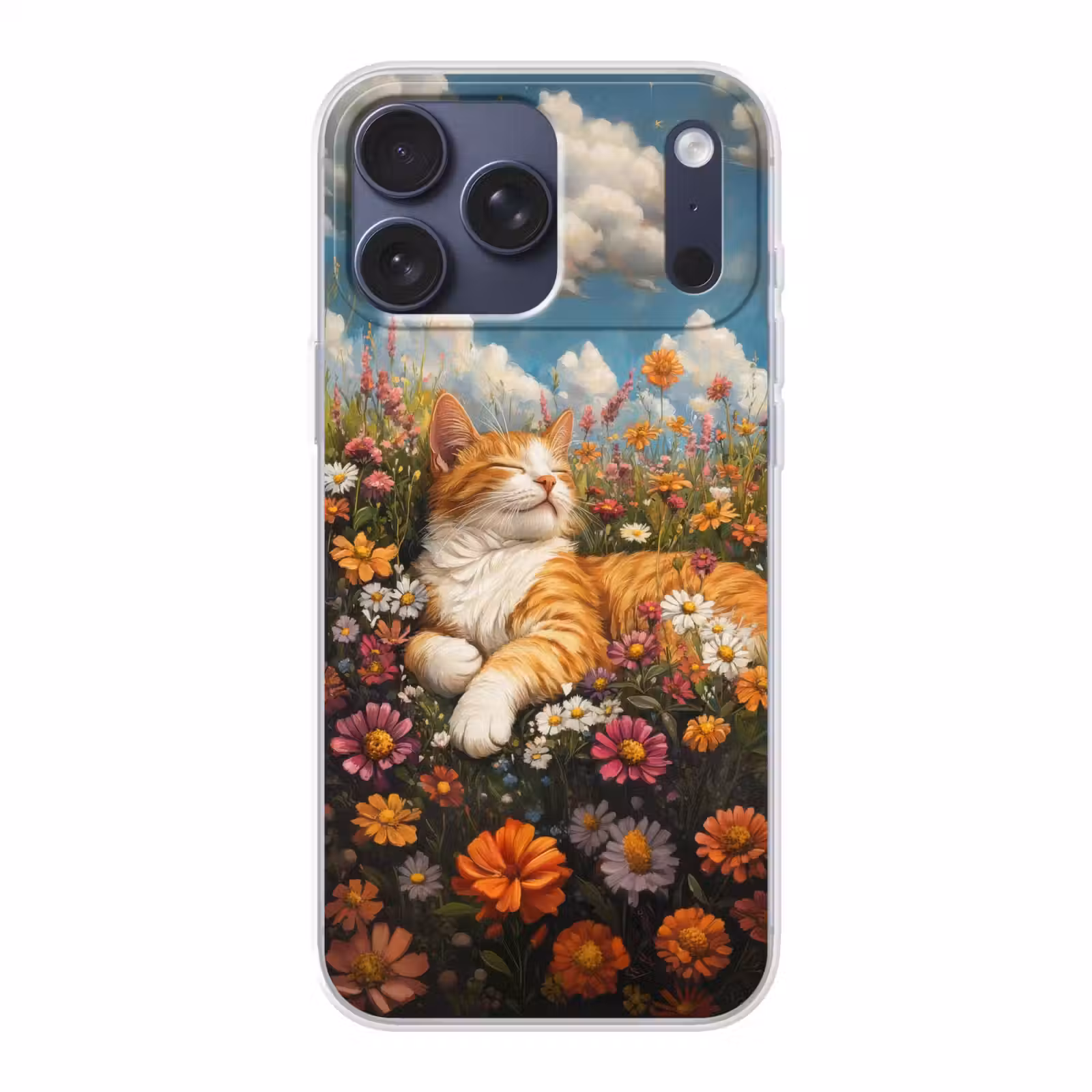 Telefoonhoesje Softcase - Kat - Bloemen - Ontspannen — 1