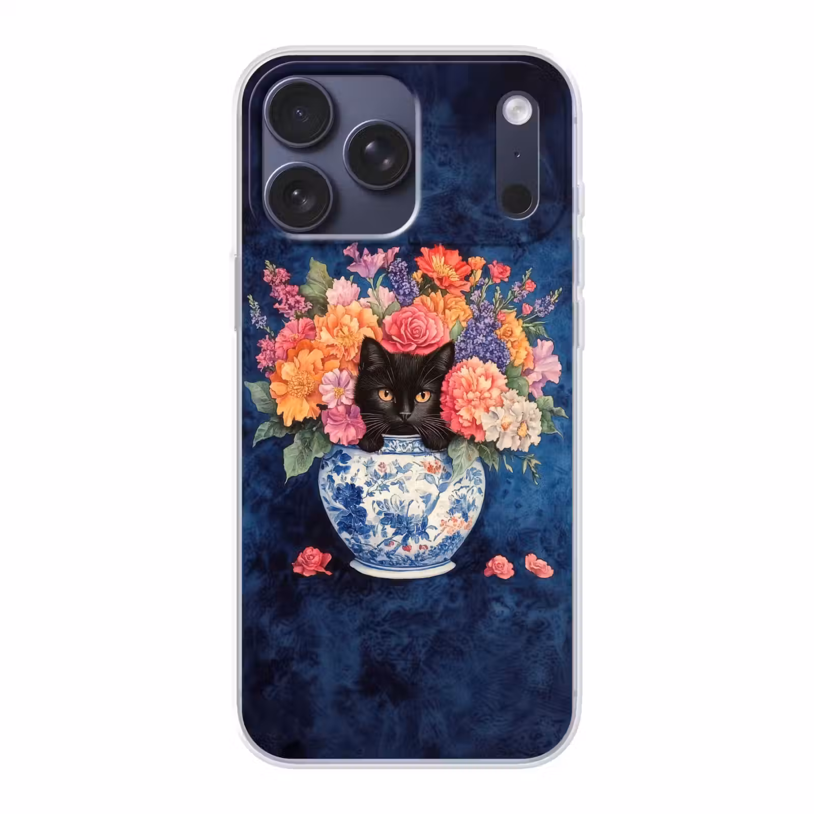 Telefoonhoesje Softcase - Kat - Felgekleurde bloemen - Vaas — 1