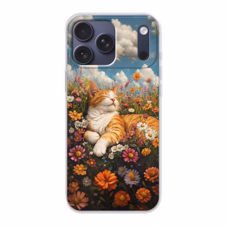Telefoonhoesje Softcase - Kat - Bloemen - Ontspannen — 1