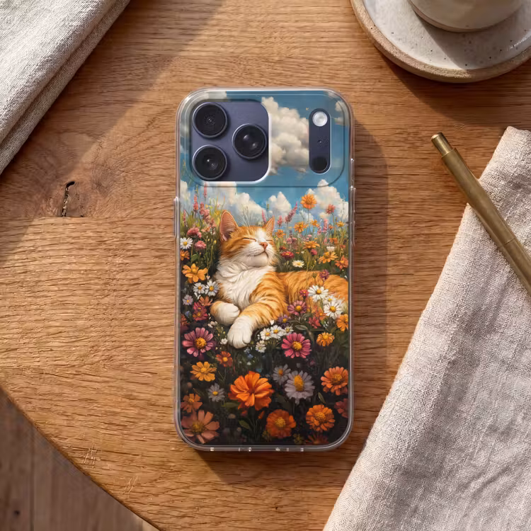 Telefoonhoesje Softcase - Kat - Bloemen - Ontspannen — 2