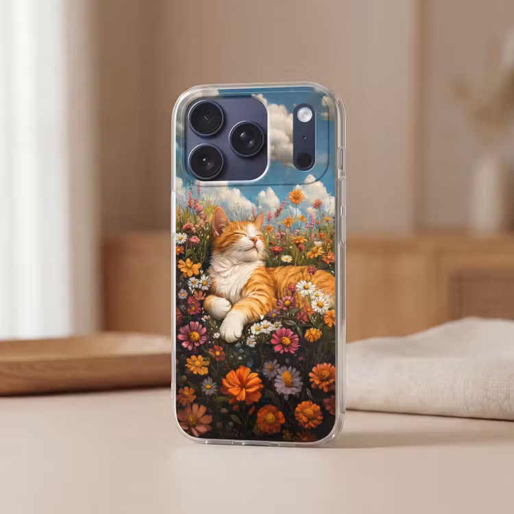 Telefoonhoesje Softcase - Kat - Bloemen - Ontspannen — 3