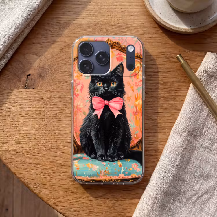 Telefoonhoesje Softcase - Kat - Roze - Stoel met bloemenmotief — 2