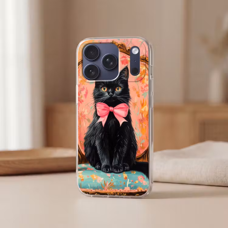Telefoonhoesje Softcase - Kat - Roze - Stoel met bloemenmotief — 3