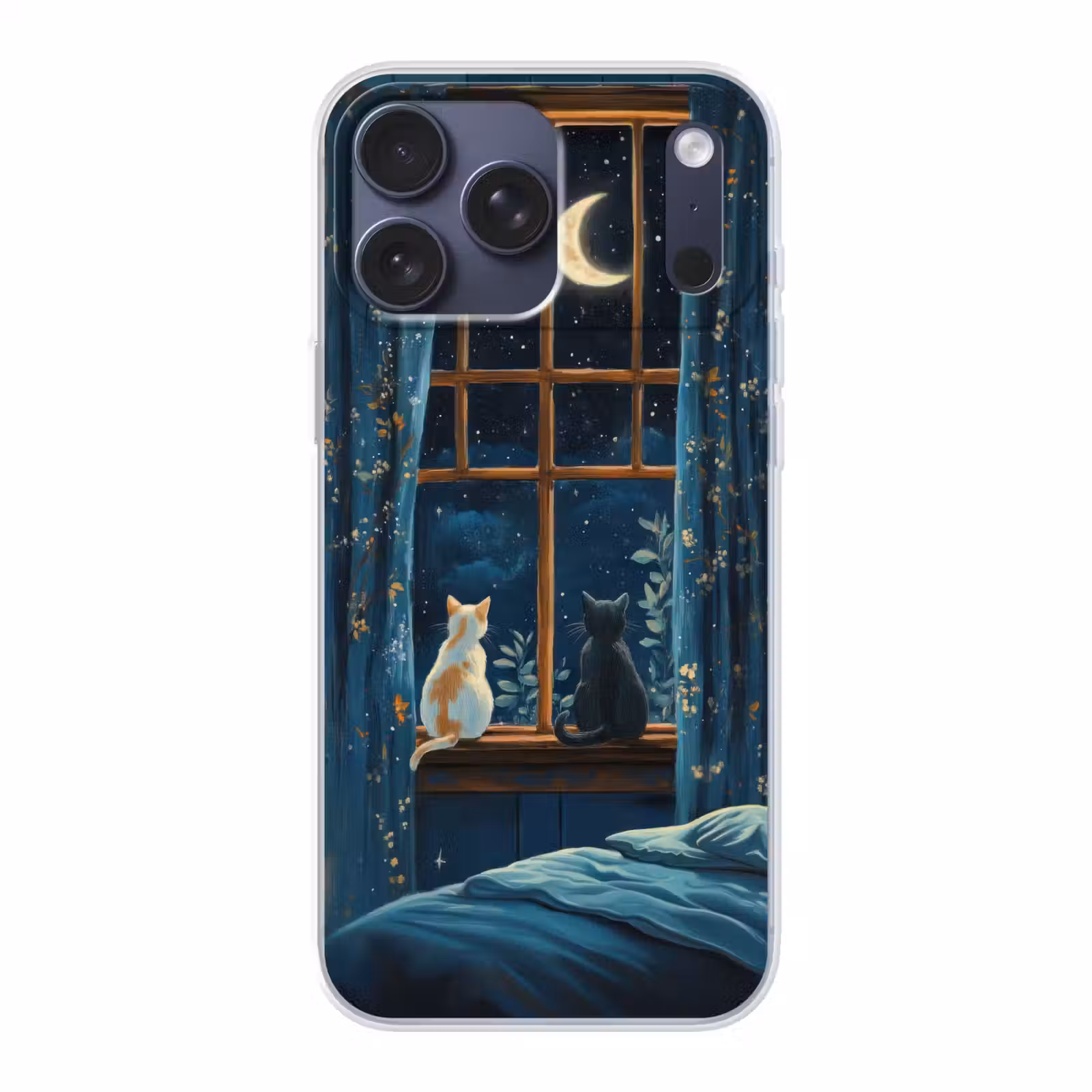 Telefoonhoesje Softcase - Kat - Sterrenhemel - Blauw — 1