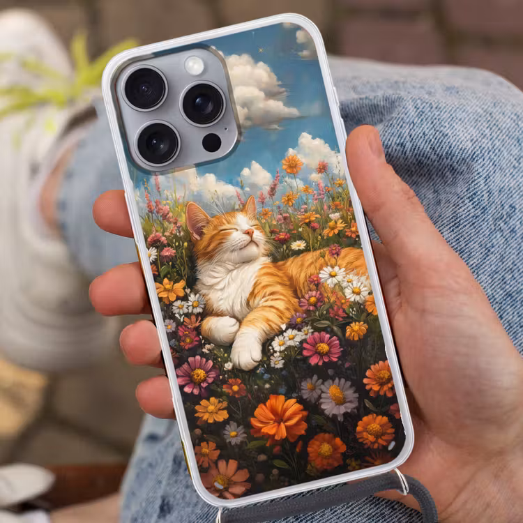 Telefoonhoesje met koord - Kat - Bloemen - Ontspannen — 2