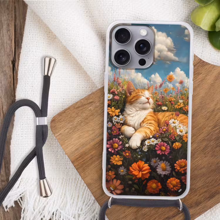 Telefoonhoesje met koord - Kat - Bloemen - Ontspannen — 3