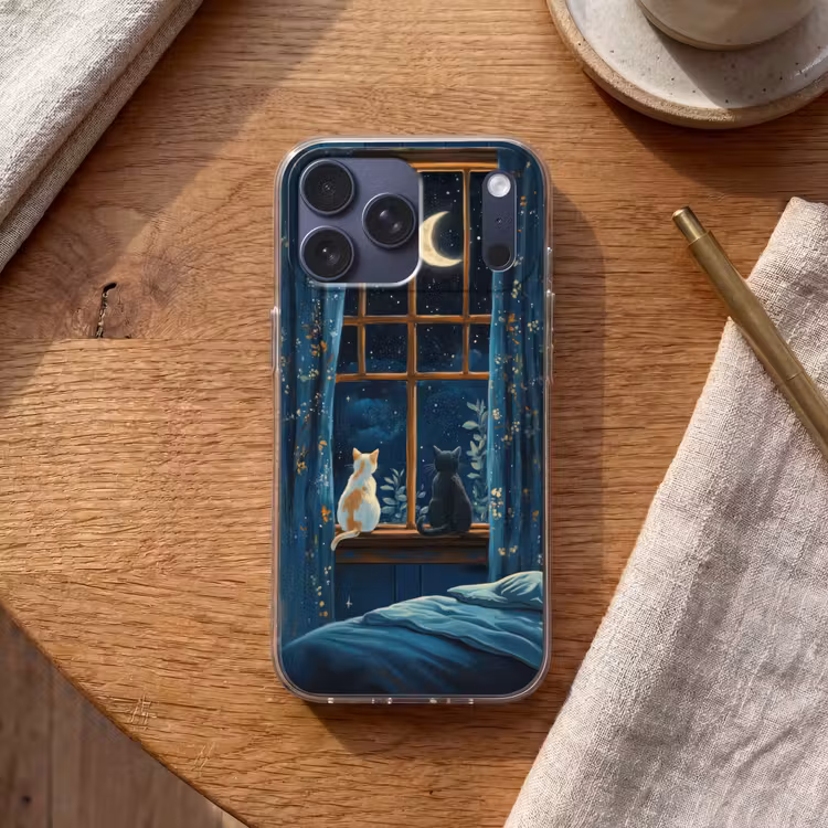 Telefoonhoesje Softcase - Kat - Sterrenhemel - Blauw — 2