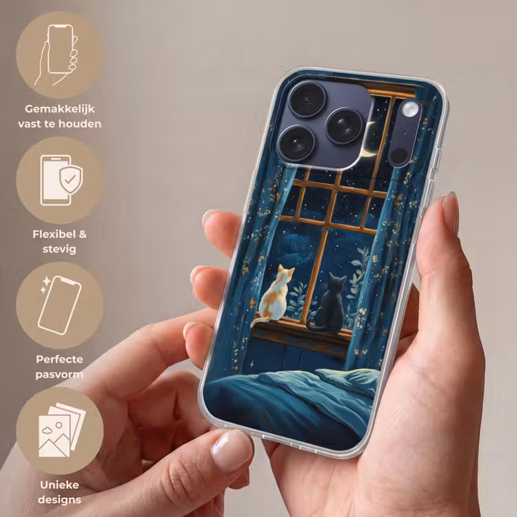 Telefoonhoesje Softcase - Kat - Sterrenhemel - Blauw — 4