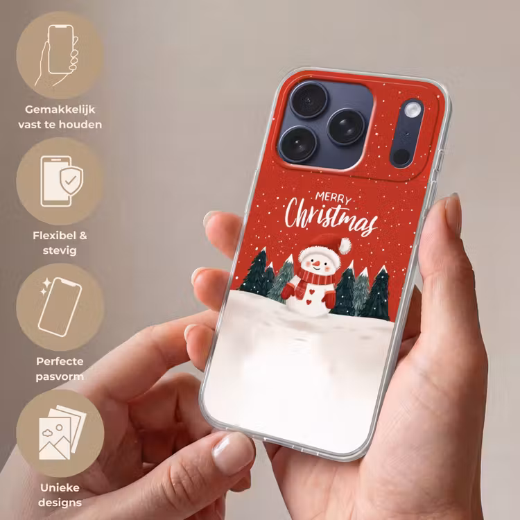Telefoonhoesje Softcase - Kerstgroet - Sneeuw - Rood — 4