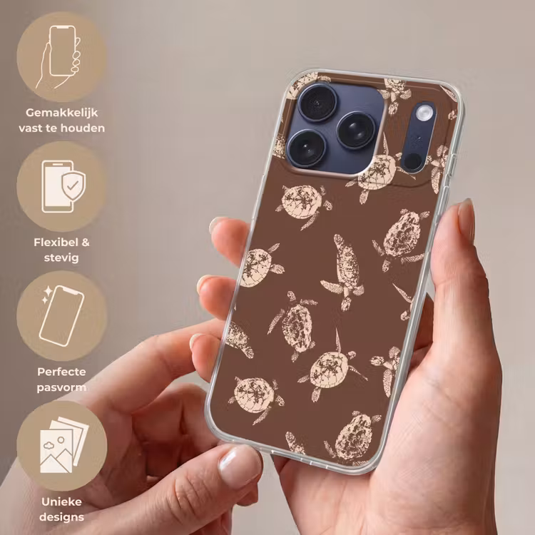 Telefoonhoesje Softcase - Schildpadden - Patroon - Bruin - Beige — 4