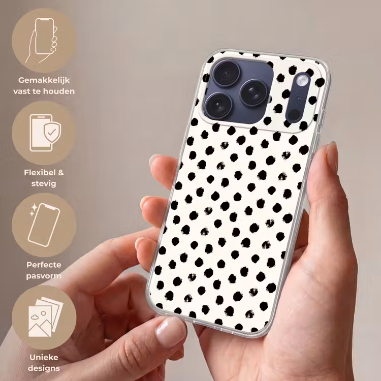 Telefoonhoesje Softcase - Stippen - Zwart - Wit - Print - Minimalistisch — 4