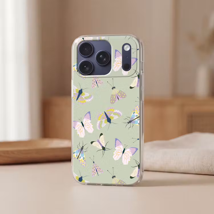 Telefoonhoesje Softcase - Vlinders - Insecten - Groen - Kleurrijk — 3