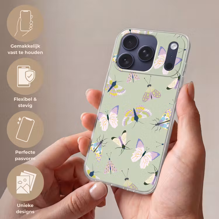 Telefoonhoesje Softcase - Vlinders - Insecten - Groen - Kleurrijk — 4