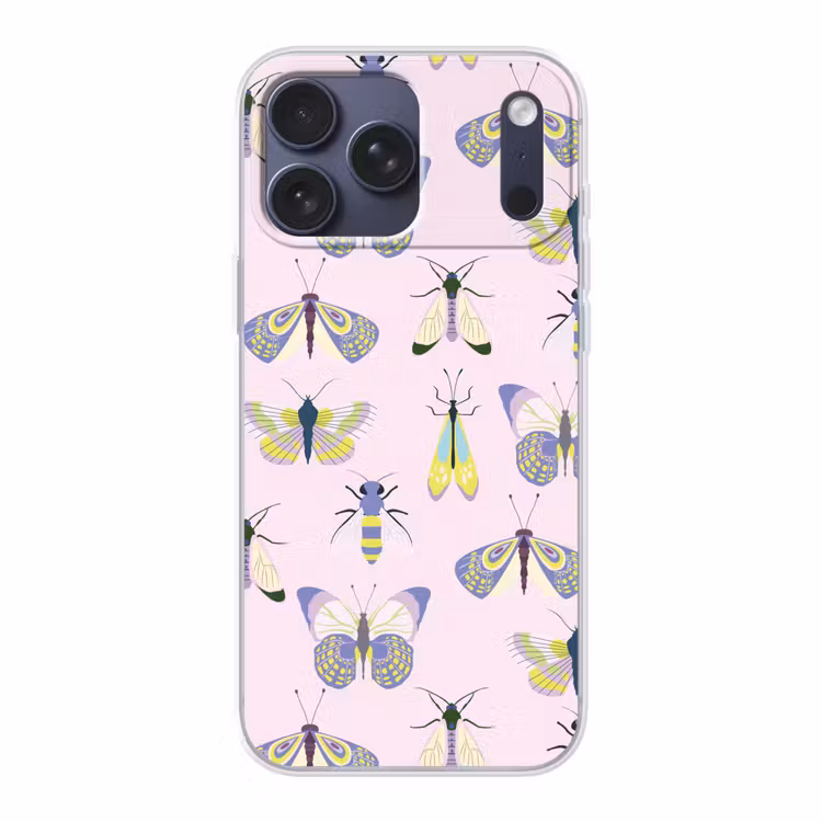 Telefoonhoesje Softcase - Insecten - Vlinders - Patroon - Roze - Kleurrijk — 1