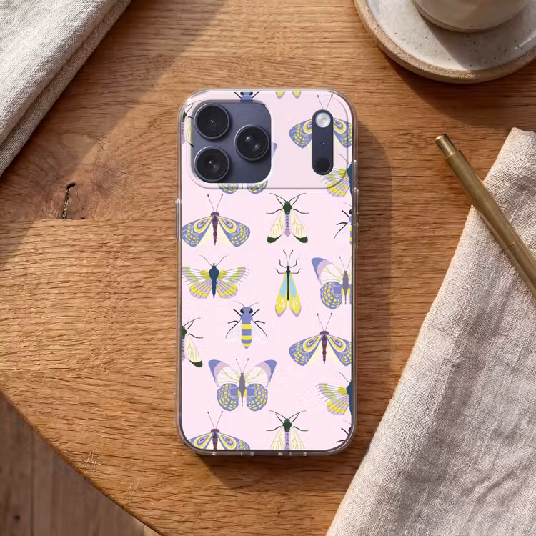 Telefoonhoesje Softcase - Insecten - Vlinders - Patroon - Roze - Kleurrijk — 2