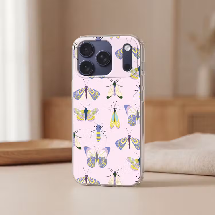Telefoonhoesje Softcase - Insecten - Vlinders - Patroon - Roze - Kleurrijk — 3