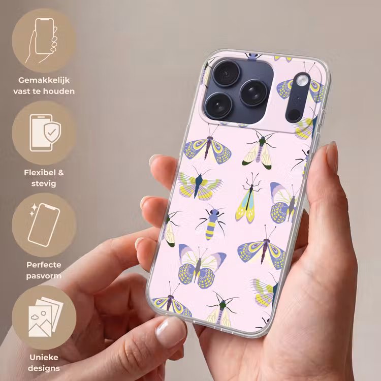Telefoonhoesje Softcase - Insecten - Vlinders - Patroon - Roze - Kleurrijk — 4
