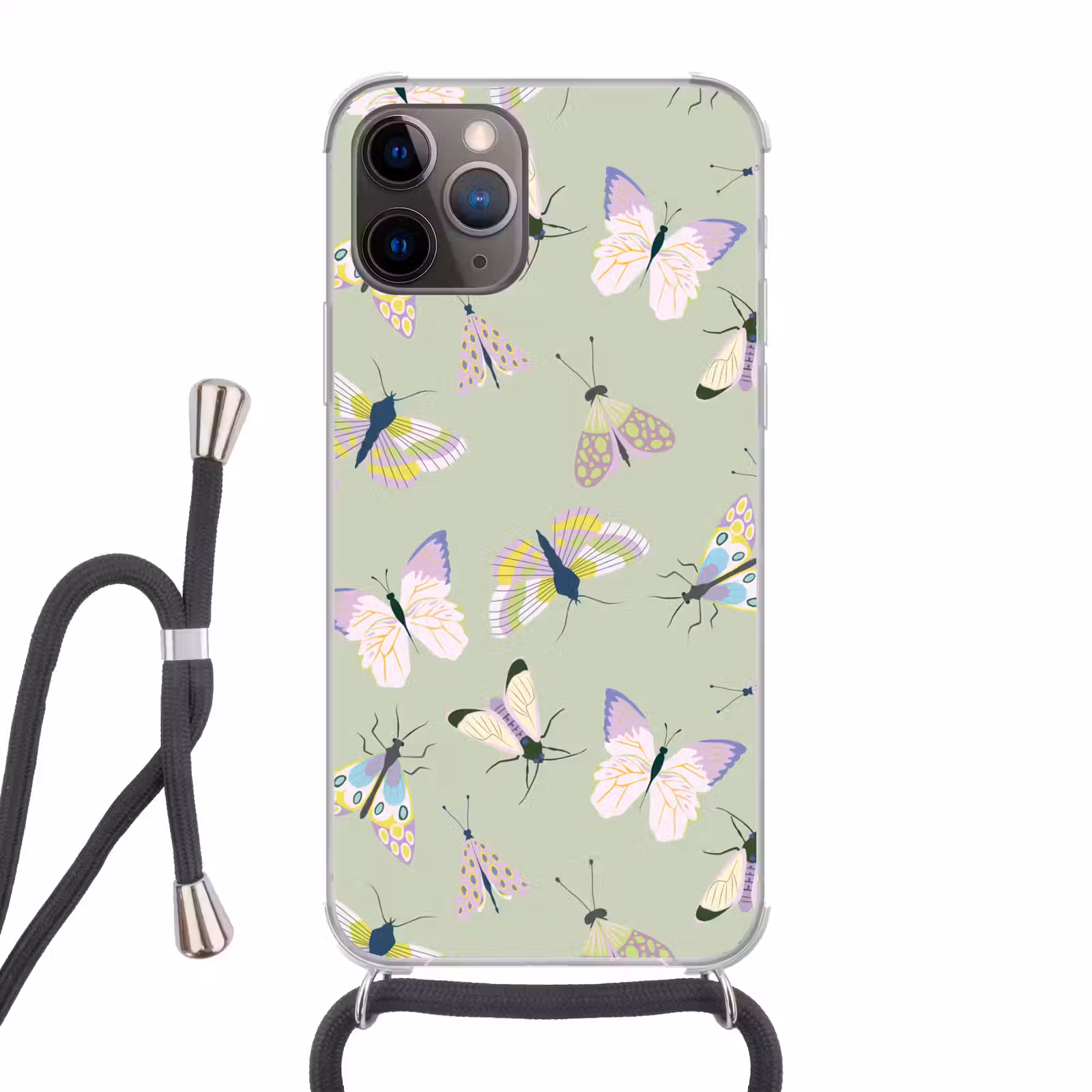 Telefoonhoesje met koord - Vlinders - Insecten - Groen - Kleurrijk — 1