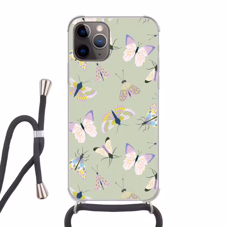 Telefoonhoesje met koord - Vlinders - Insecten - Groen - Kleurrijk — 1
