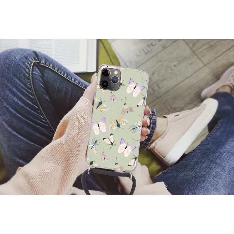 Telefoonhoesje met koord - Vlinders - Insecten - Groen - Kleurrijk — 2